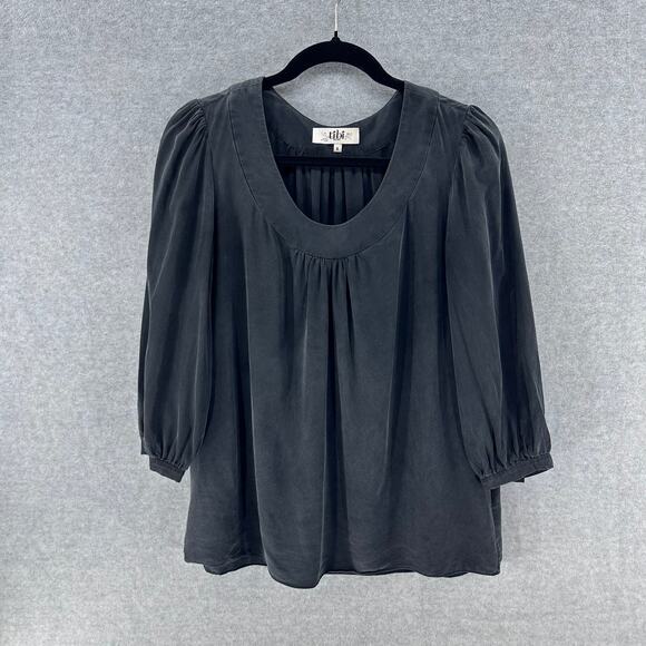 TIBI Women's sz 6 Black 100% Silk Blouse 3/4 length sleeves Loose Fit Y2K - Picture 1 of 9